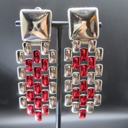 Zoe Coste vintage 1980 dangling punk earrings, enamel and chrome, signed
