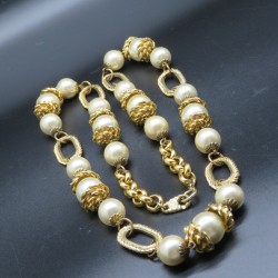 Jacky de Guy vintage necklace gold plated and faux pearls, signed JDeG
